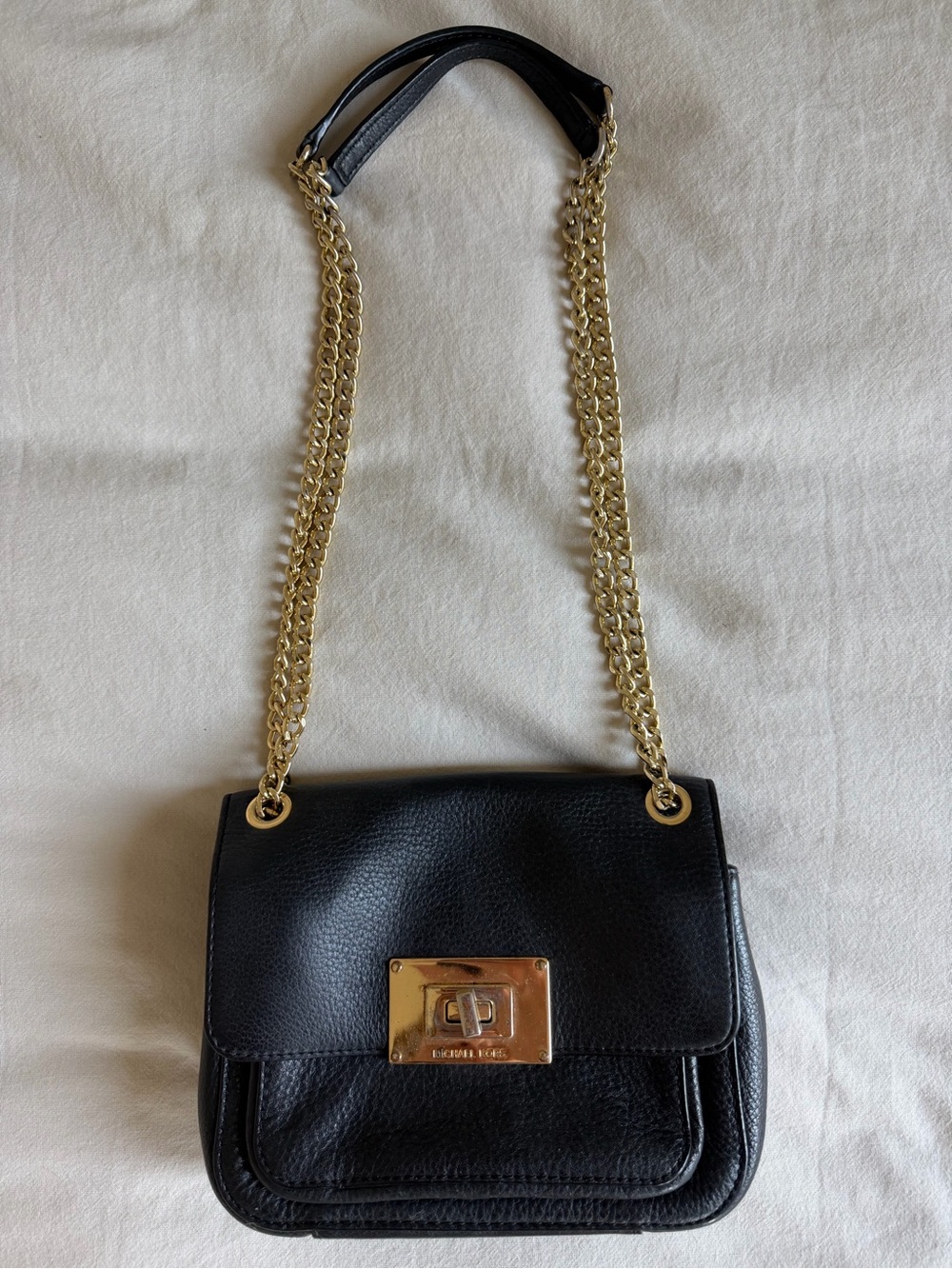 Michael Kors Black Leather Shoulder OR crossbody Bag with Gold Hardware